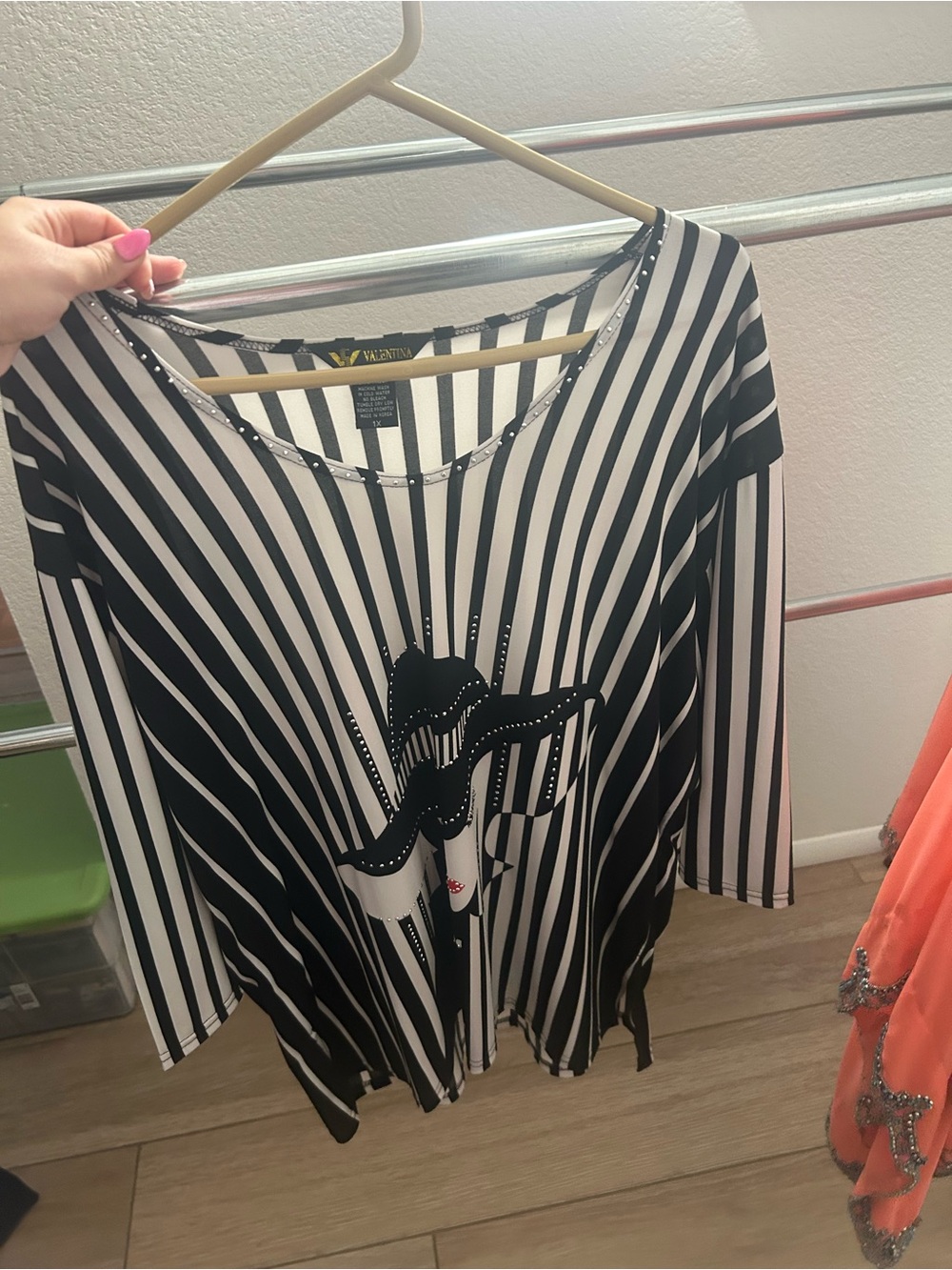 Valentina Black & White Striped Long Sleeve Top with Stylized Face Detail